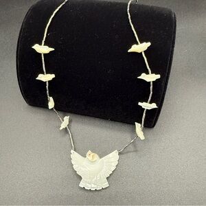 Vintage Native American Mother of Pearl Heishi Bird and Liquid Silver Necklace